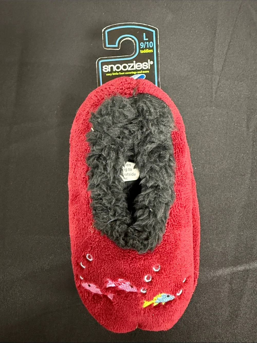 Snoozies! Toddlers Red Plush Slippers with Black Fleece Lining